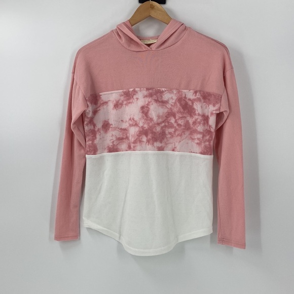 Bobbie Brooks soft pink, tie-dye detail sweatshirt with attached hood - Picture 9 of 9